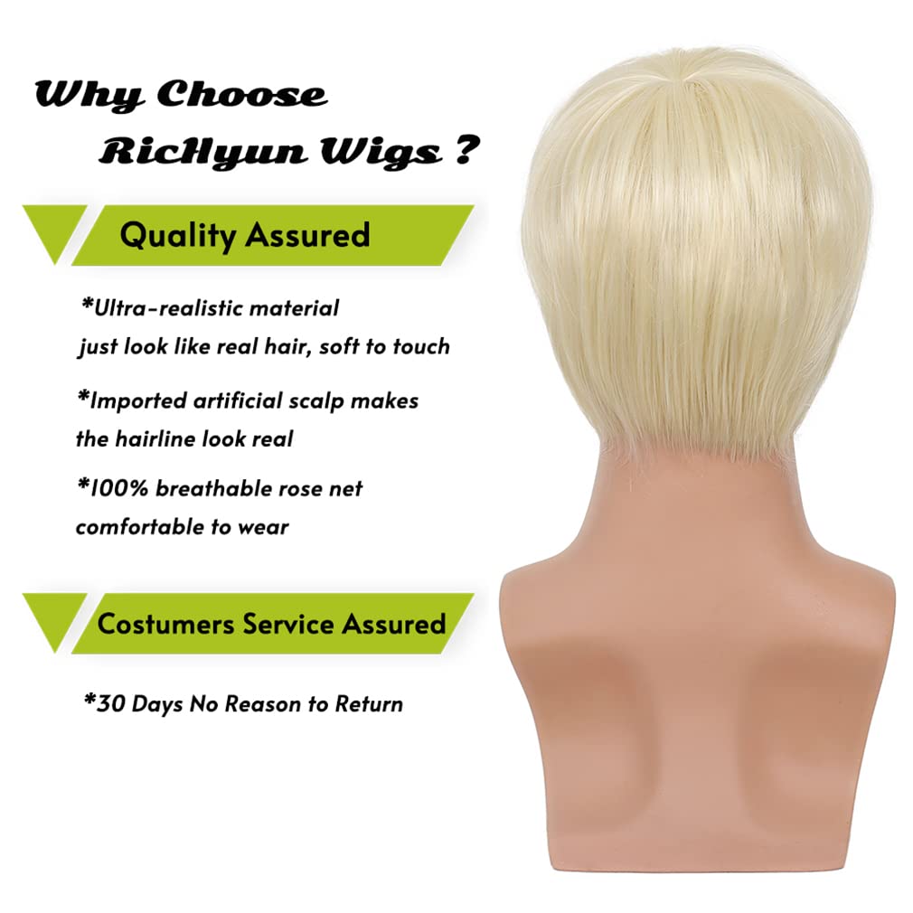 RicHyun Peluca corta rubia para hombre, peluca de repuesto de cabel...