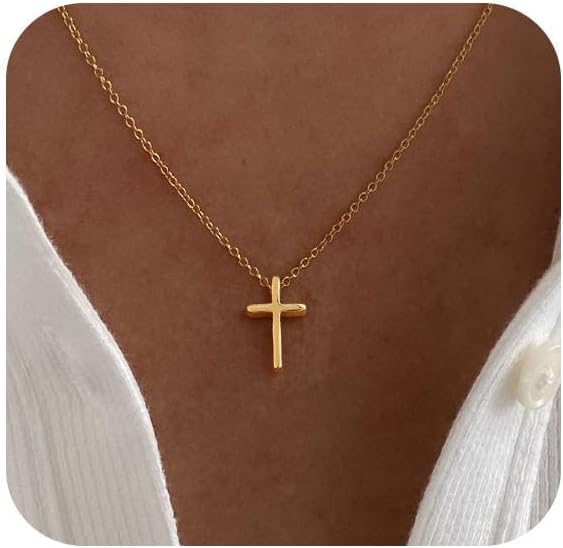 Collar de cruz para mujer, collar de doble cruz chapada en oro de 1...
