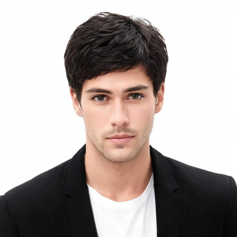 BCHR Pelucas para hombre, peluca corta para hombre, color negro, co...
