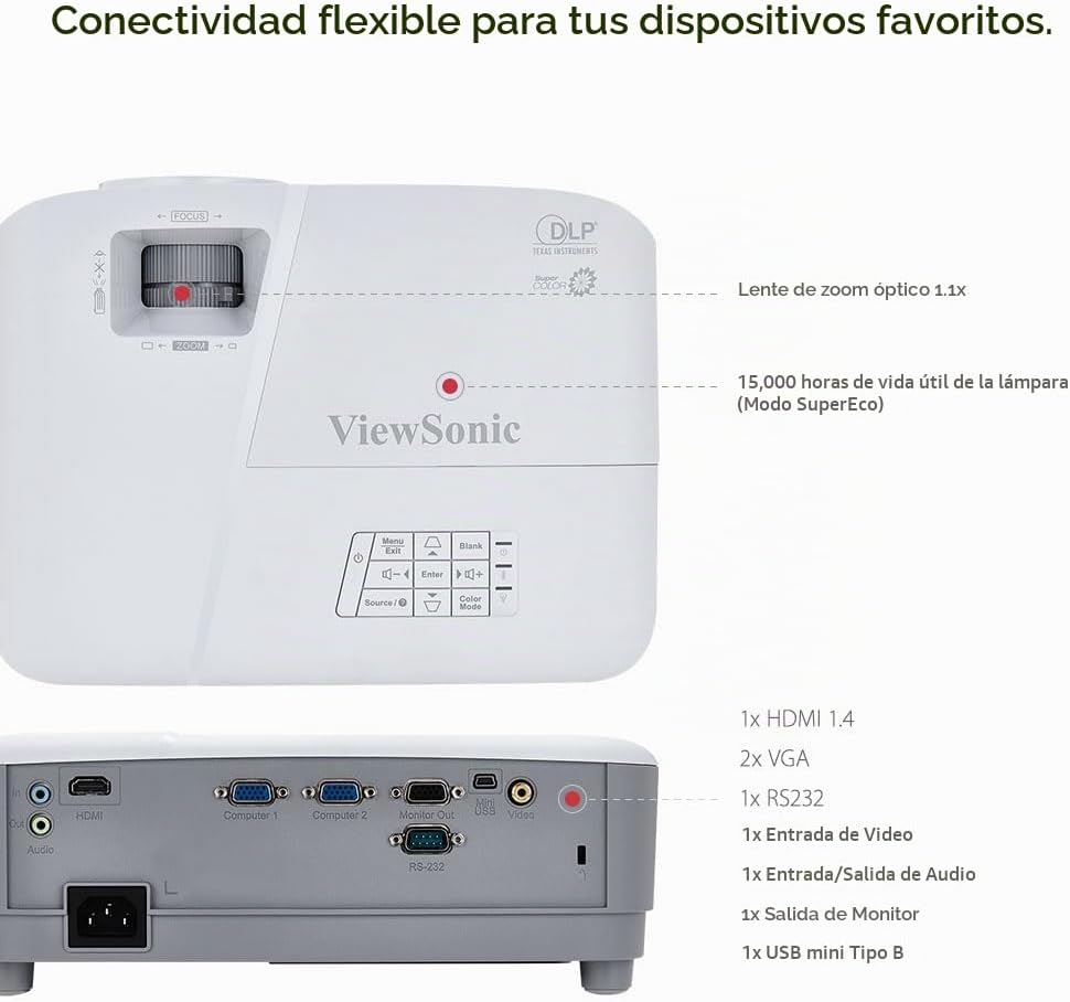 Proyector HDMI con resolución SVGA y 3,600 lúmenes ViewSonic, PA503...