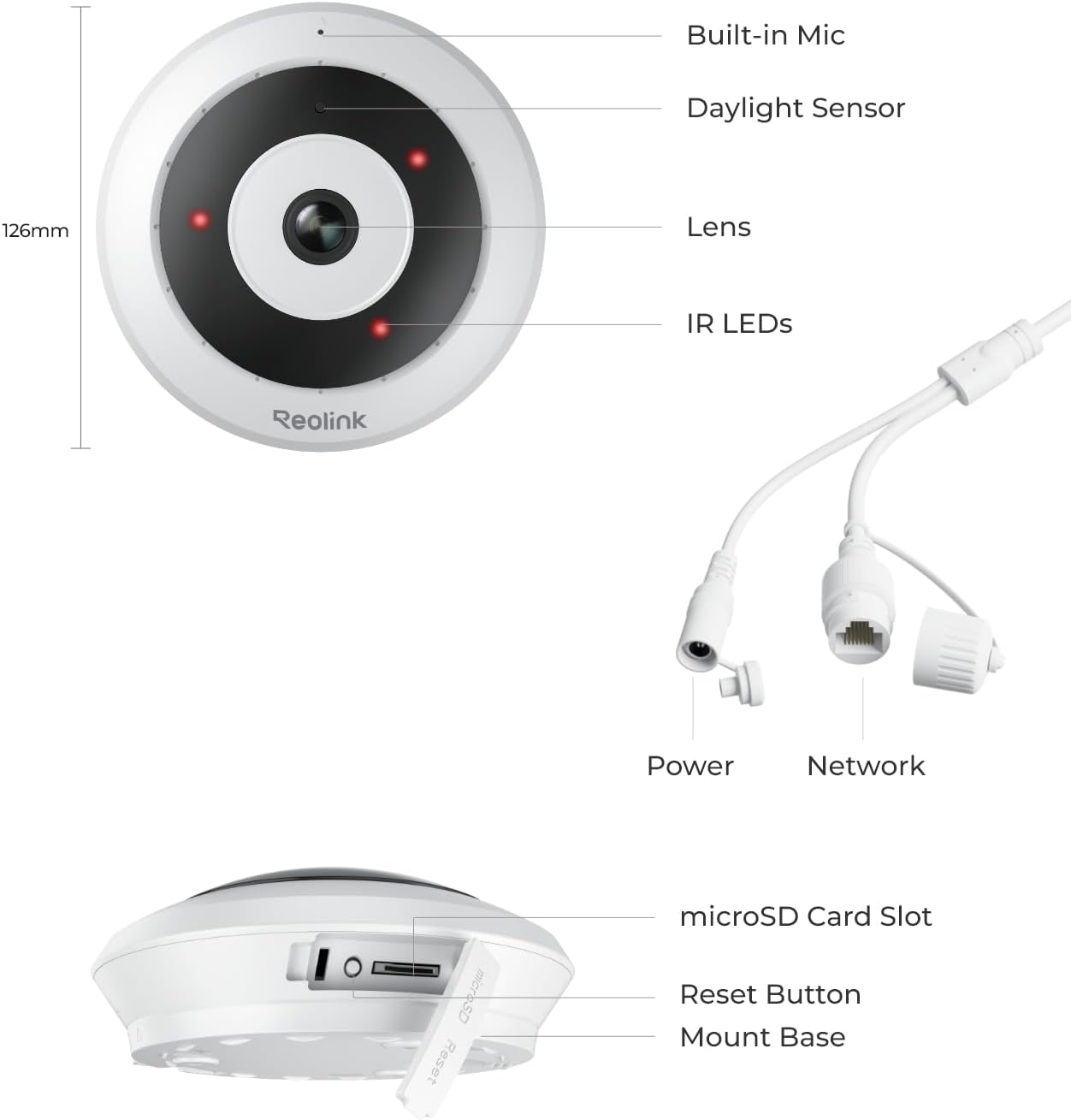 REOLINK Cámara IP PoE de 6MP con vista de ojo de pez de 360°, vigil...