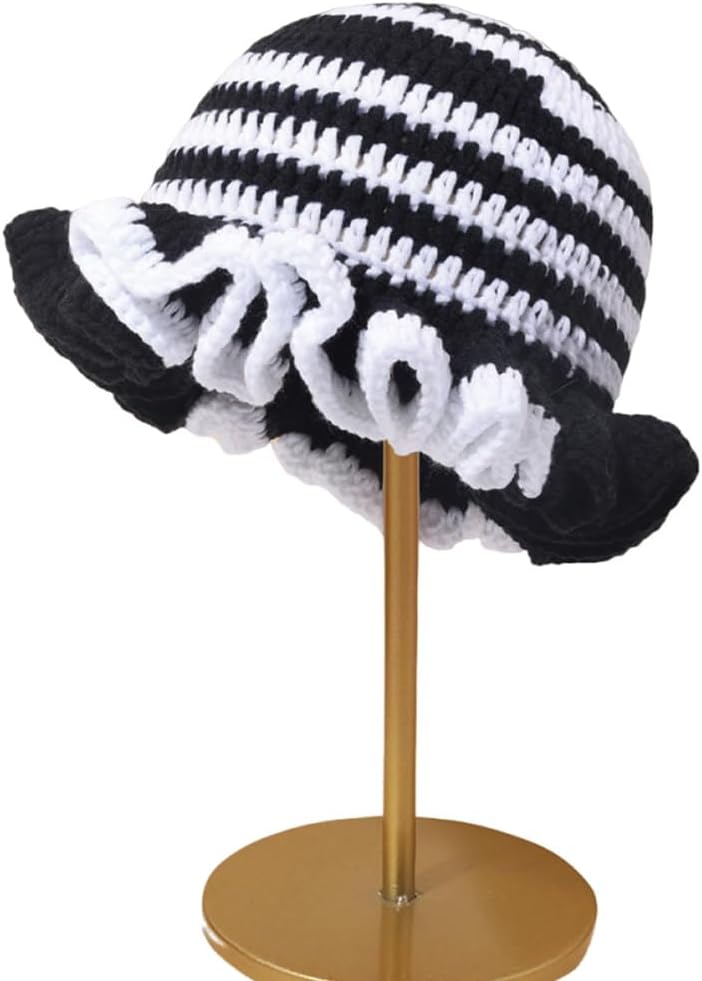 AMOFIA Gorro de punto para mujer, gorro de ganchillo con volantes,...