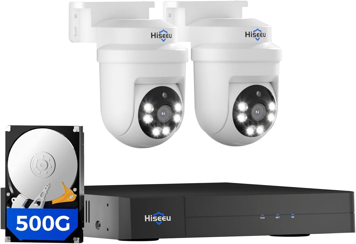 Hiseeu 360 ° View PTZ Sistema de cámara de seguridad con cable, 4ch...