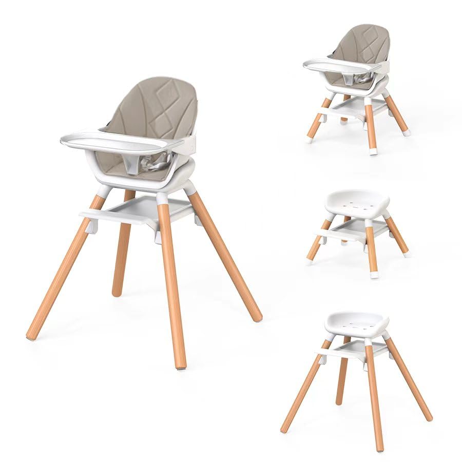 DDIOYIUR Silla alta convertible 6 en 1 para bebé, patas de madera d...