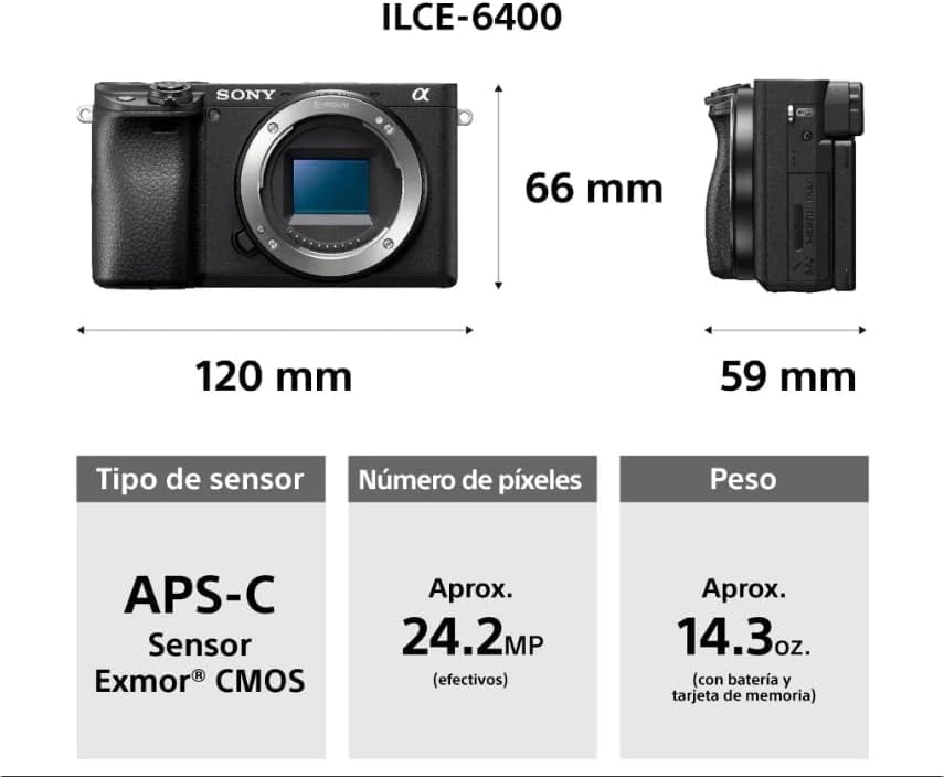 Sony Alpha a6400 - Cámara sin espejo con lente de 0.630-1.969 in, c...