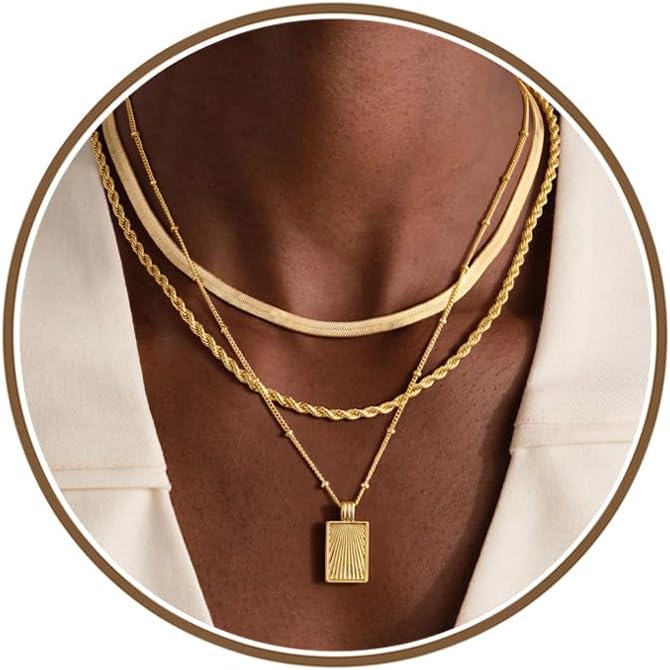 M MOOHAM Collares de oro en capas para mujer, chapado en oro de 14...