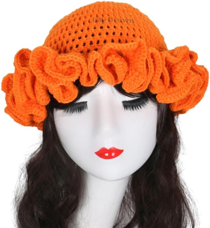 HISYI Sombrero de ganchillo hecho a mano para mujer, naranja, media...