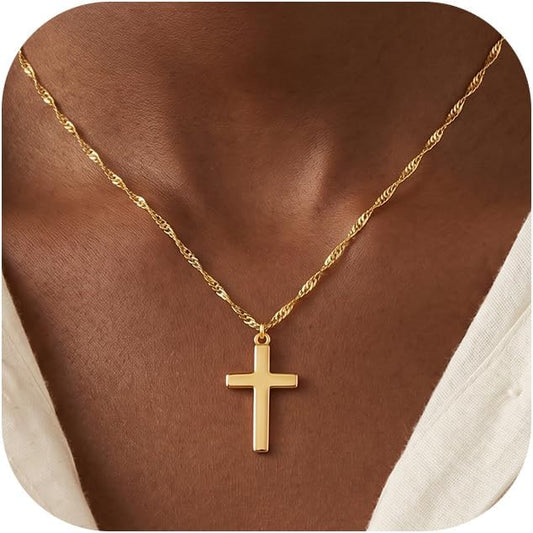 Selncfyt Collar de cruz para mujer, chapado en oro de 14 quilates,...