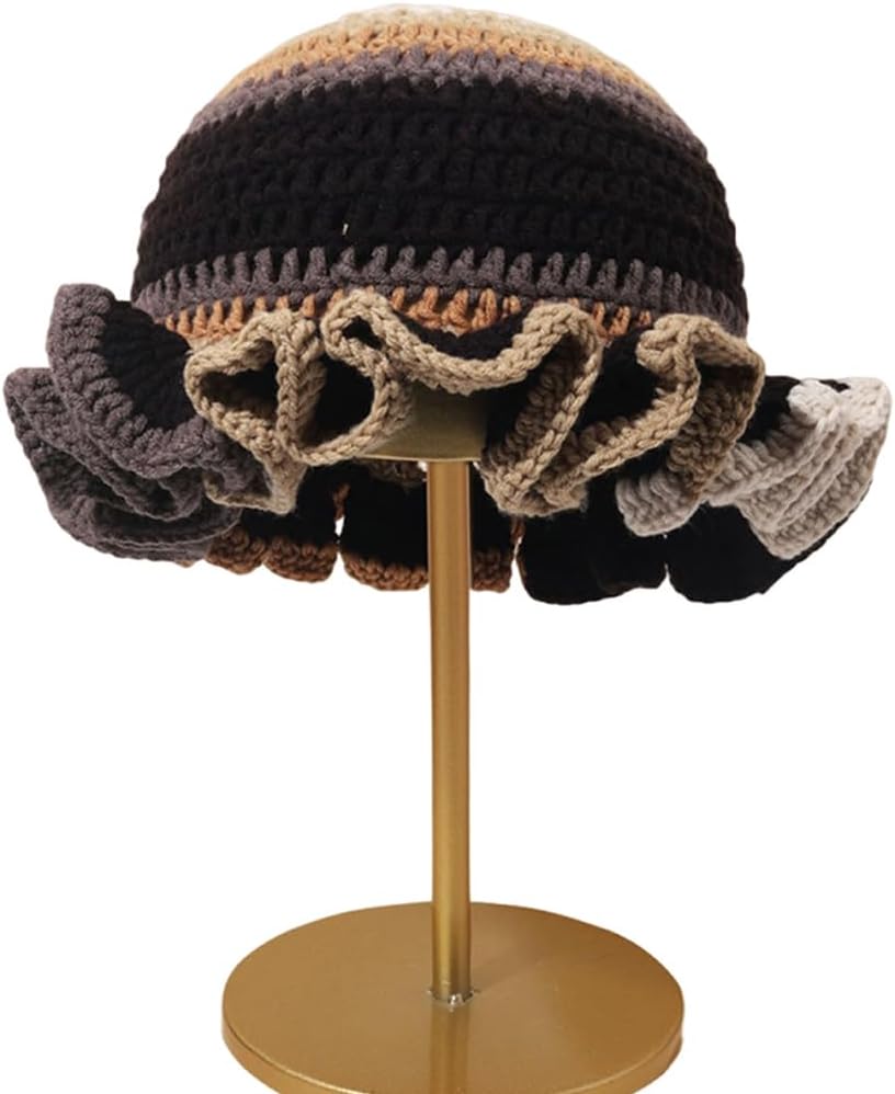 AMOFIA Gorro de punto para mujer, gorro de ganchillo con volantes,...