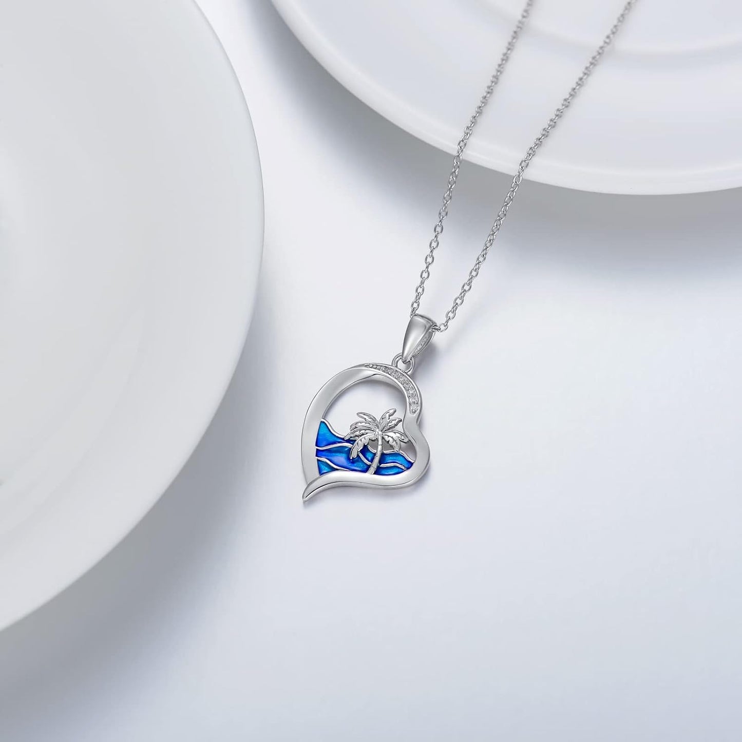 LWXIE Collar de playa de diamantes de plata de ley 925 con dije de...