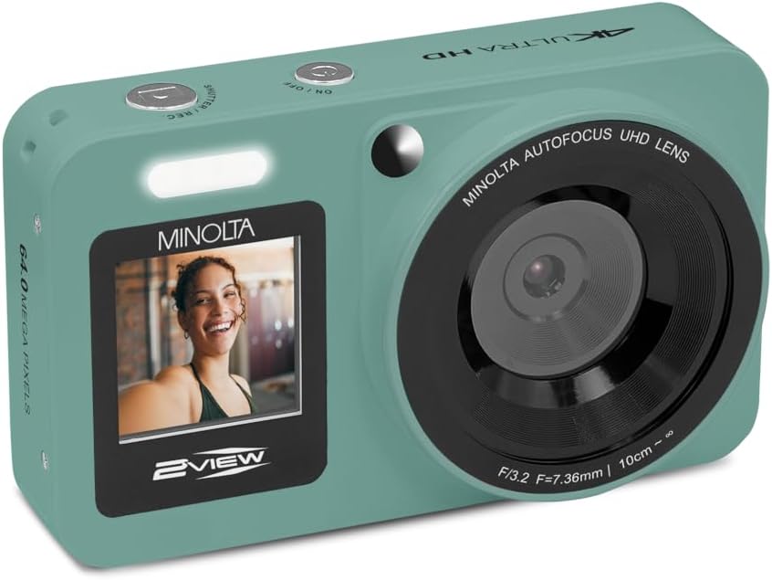 Minolta Cámara digital de 64 MP, 2 vistas, video 4K Ultra HD, panta...
