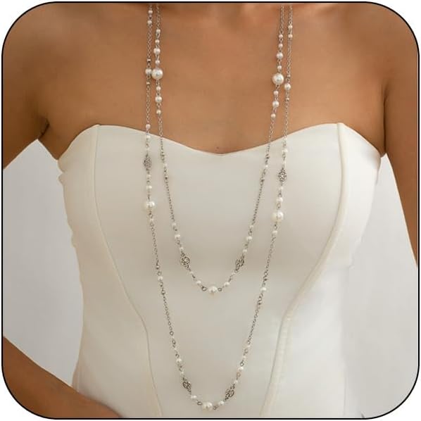 Collares de cadena larga para mujer, collares de perlas para mujer,...