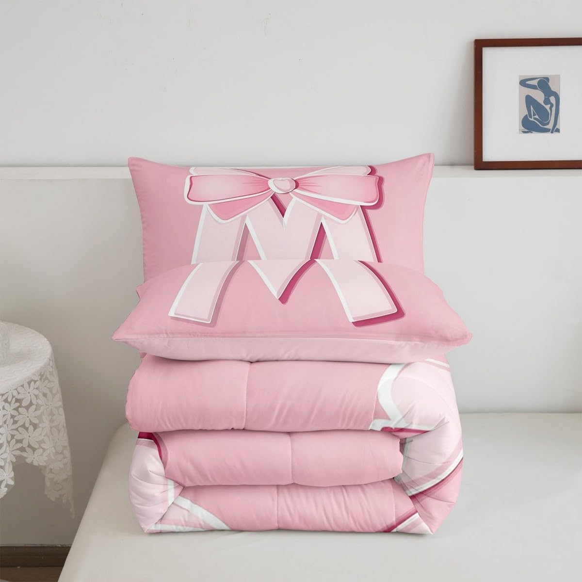 jejeloiu Juego de ropa de cama con lazo rosa, tamaño Queen, regalos...