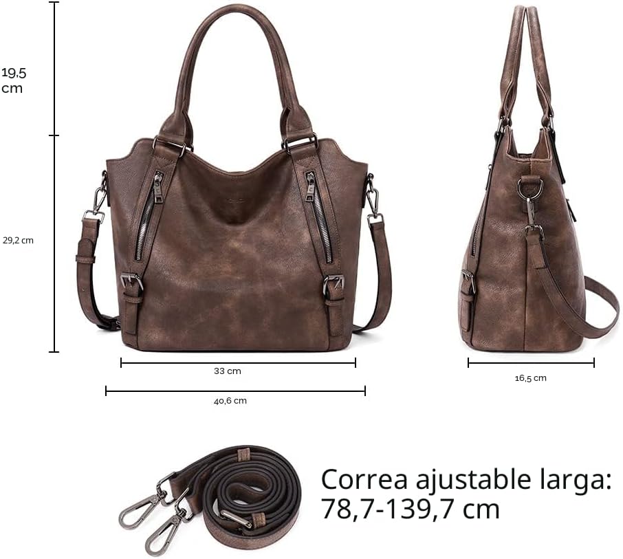 CLUCI - Bolsos de cuero vegano para mujer, bolso grande y de hombro...