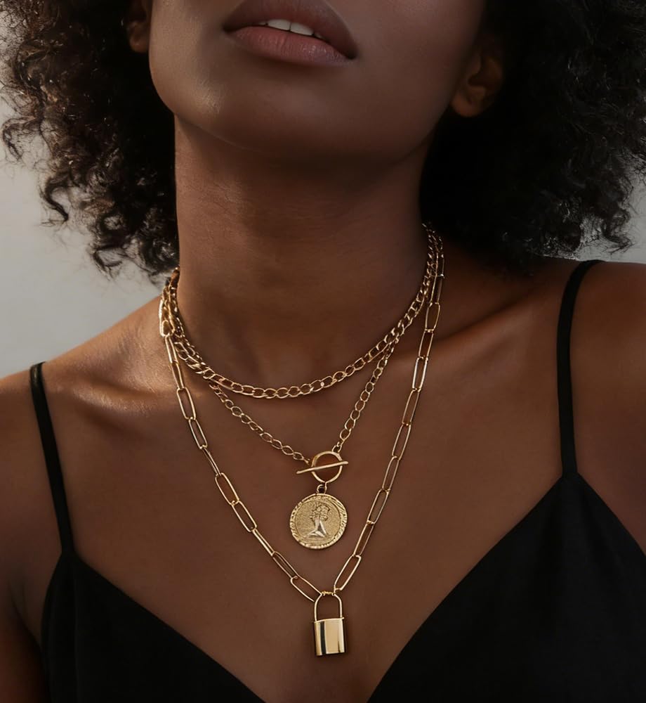 iF YOU Collares vintage con capas de oro para mujer, a la moda, con...