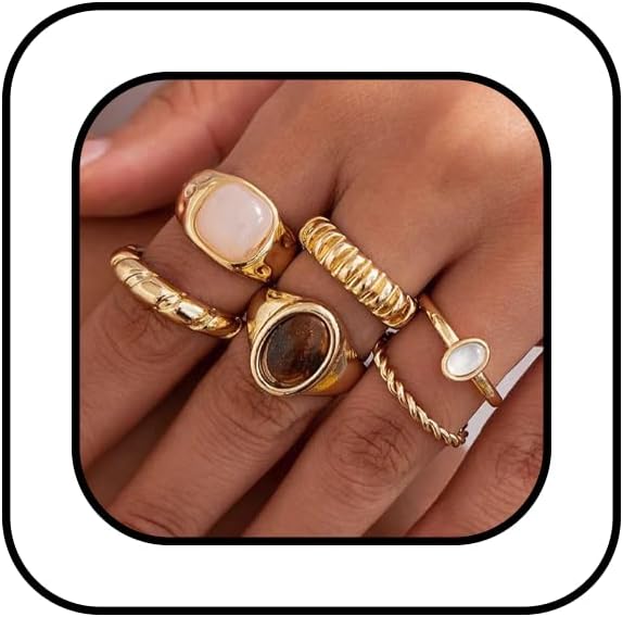 IQIC Anillos gruesos de oro para mujer, juego de anillos de plata a...