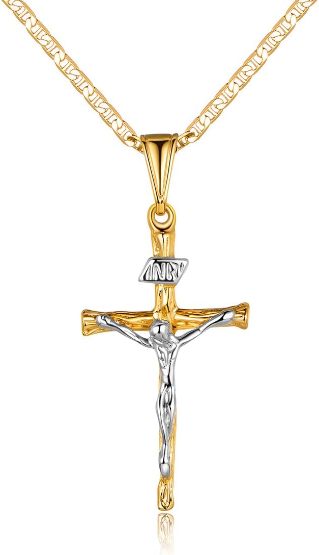 Barzel Collar de cruz para mujer y hombre, chapado en oro de 18 qui...