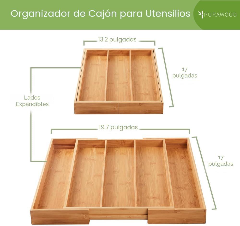 Organizador de cajón de cocina Purawood, paquete de 2 - Organizador...