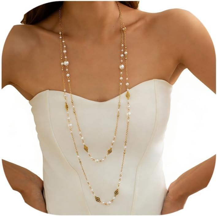 Collares de cadena larga para mujer, collares de perlas para mujer,...