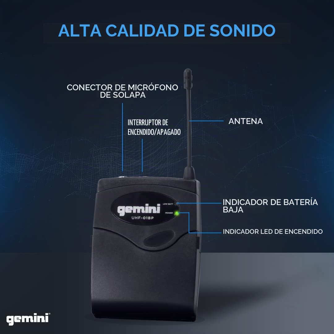 Gemini Auriculares inalámbricos UHF y sistema de micrófono Lavalier...