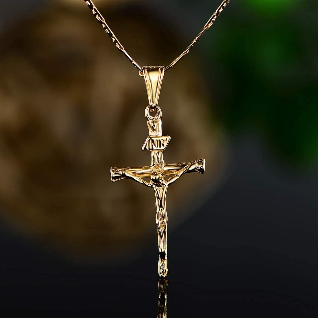Barzel Collar de cruz para mujer y hombre, chapado en oro de 18 qui...
