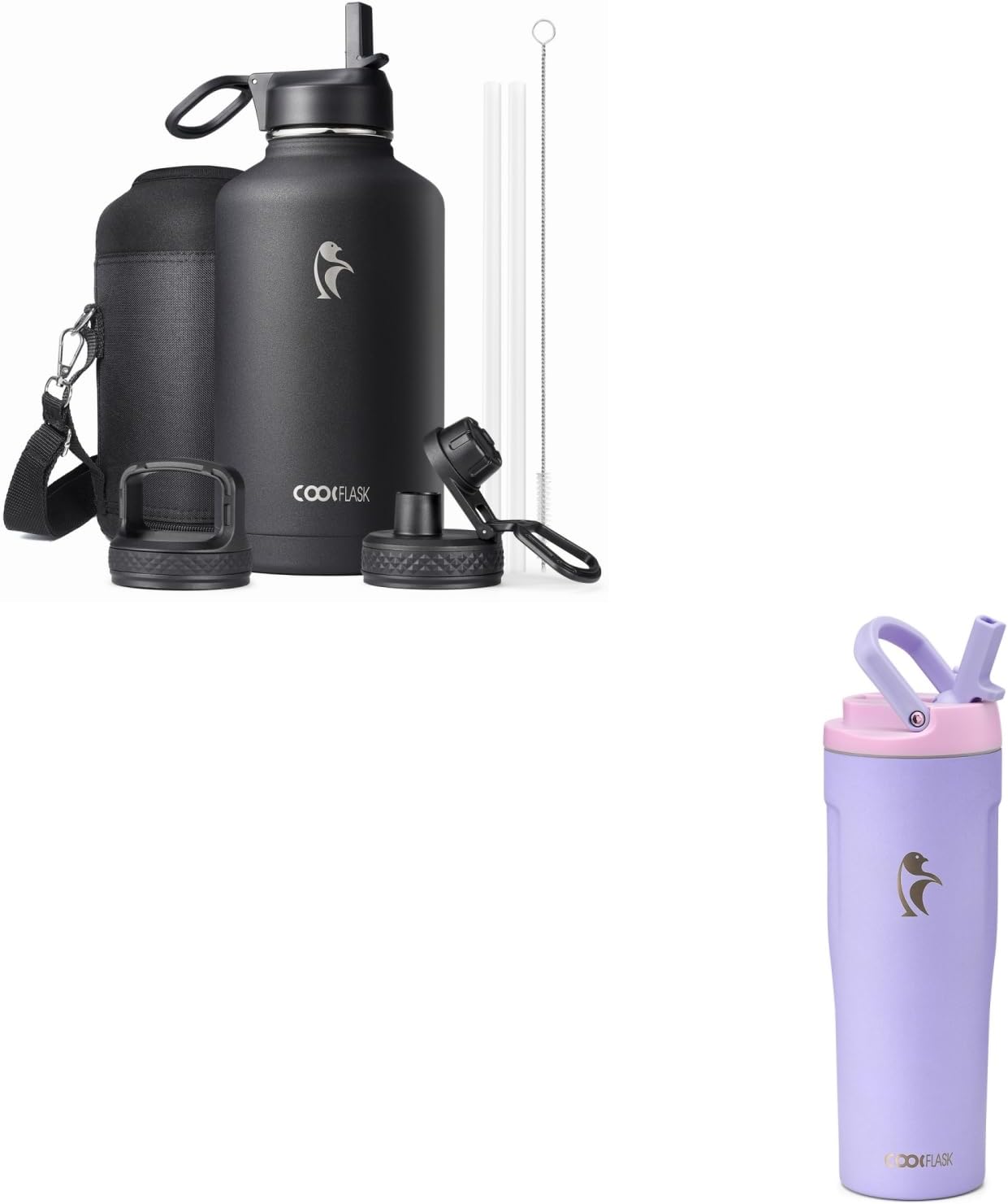 Coolflask Botella de agua aislada de 32 onzas, lavanda y botella de...