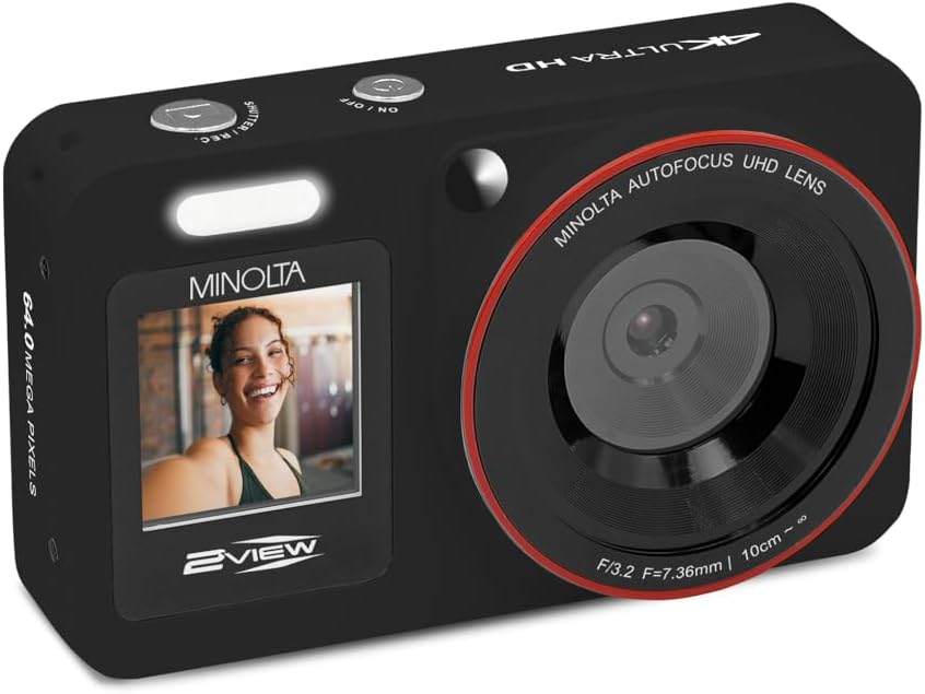 Minolta Cámara digital de 64 MP, 2 vistas, pantallas LCD traseras f...