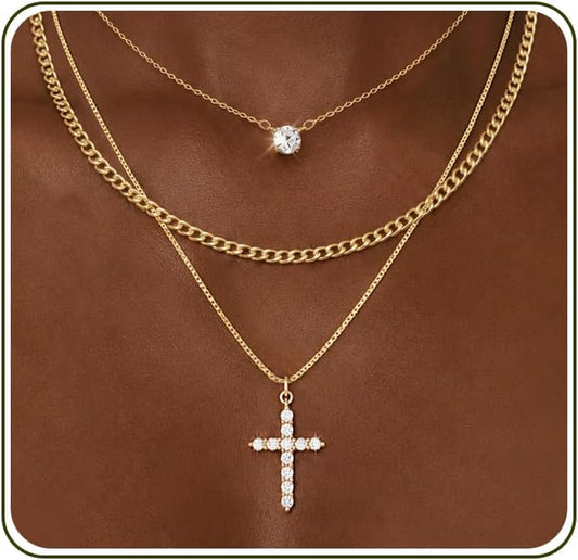 GUOKE Collares de oro en capas para mujer, chapado en oro de 14 qui...