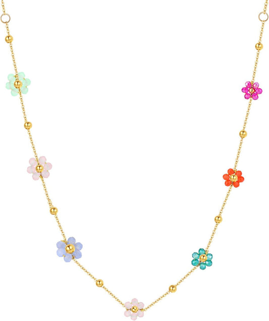 VceTd Gargantilla de flores con cuentas para mujer, chapado en oro...