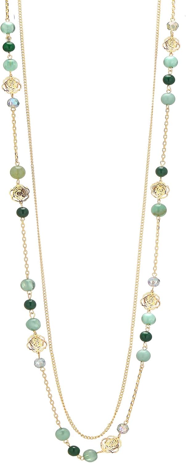 FULU AUTUMN Collares Boho de Oro Largos para Mujer con Cuentas de P...