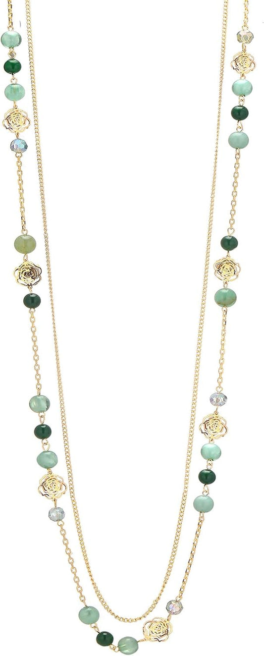 FULU AUTUMN Collares Boho de Oro Largos para Mujer con Cuentas de P...