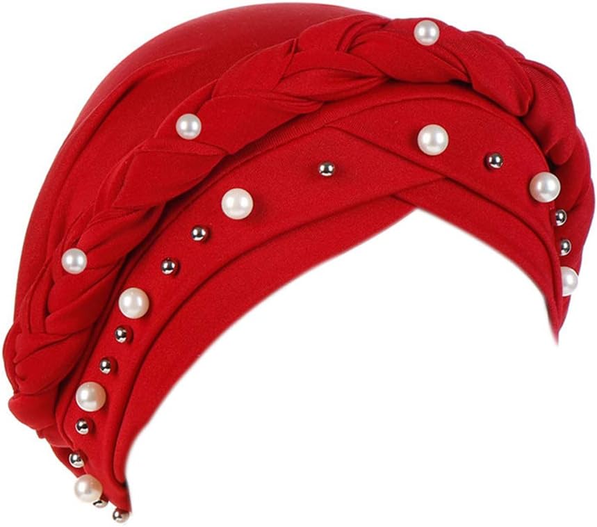 YiYi Operation Sombrero turbante de hiyab trenzado con cuentas de p...