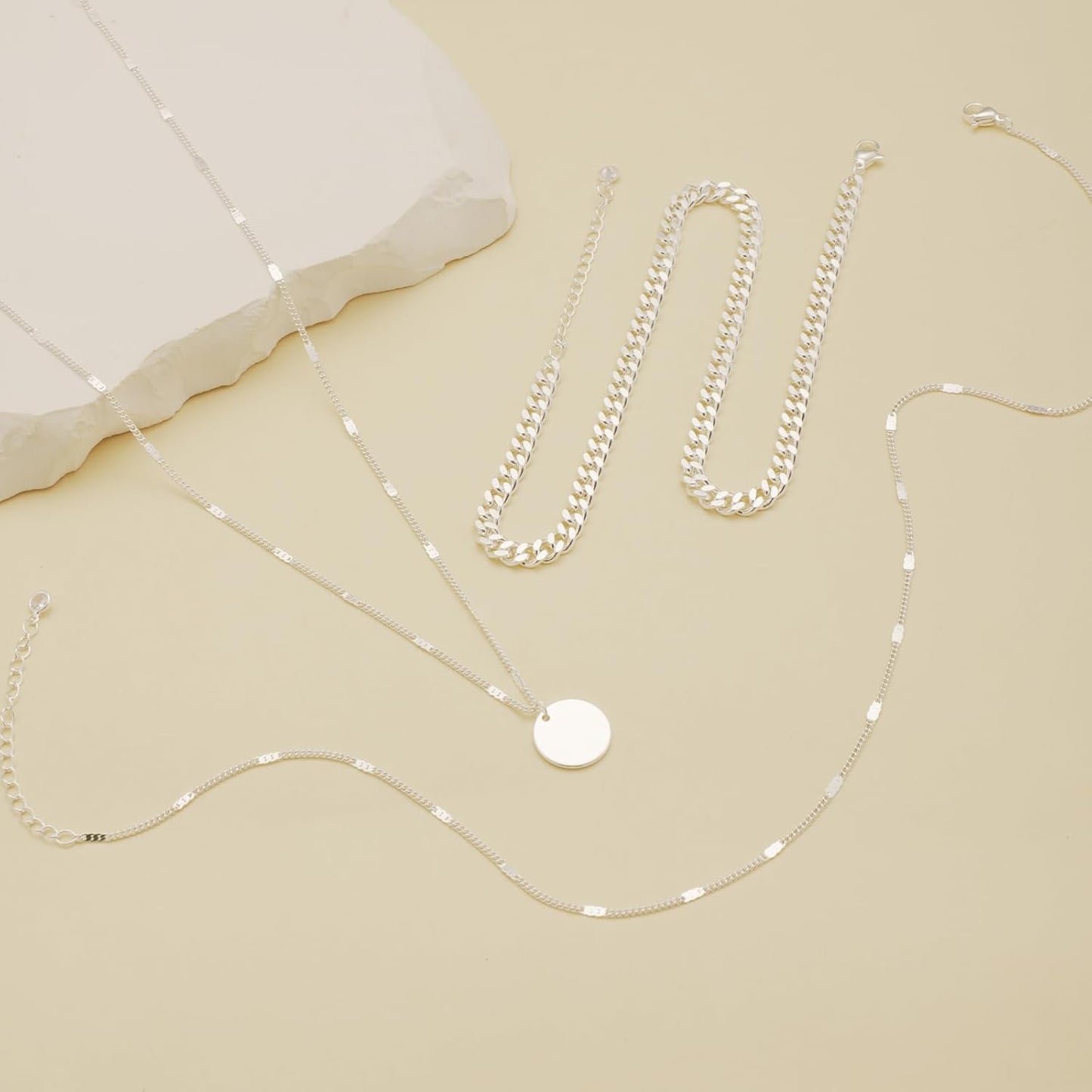 Cuzmly - Collares en capas de plata para mujer, conjunto de collare...