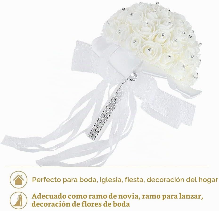 Febou ramo de boda para novia, ramo hecho a mano con cristales, laz...