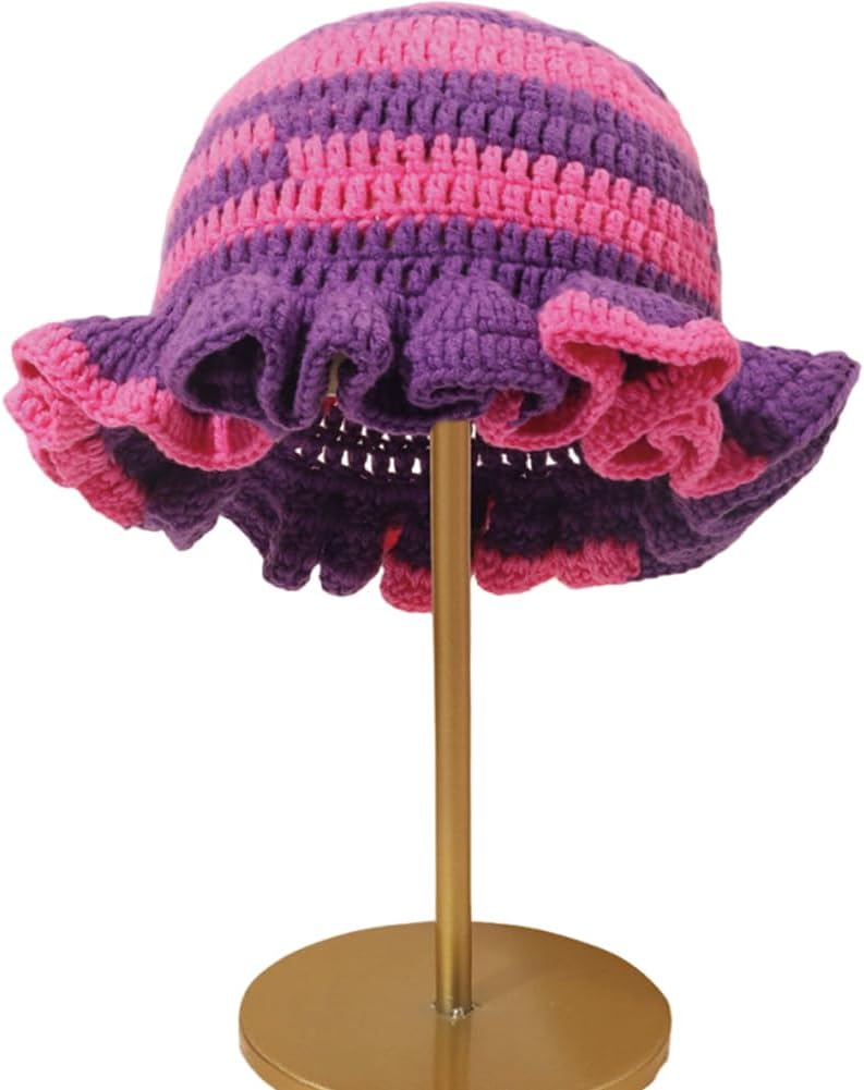 AMOFIA Gorro de punto para mujer, gorro de ganchillo con volantes,...