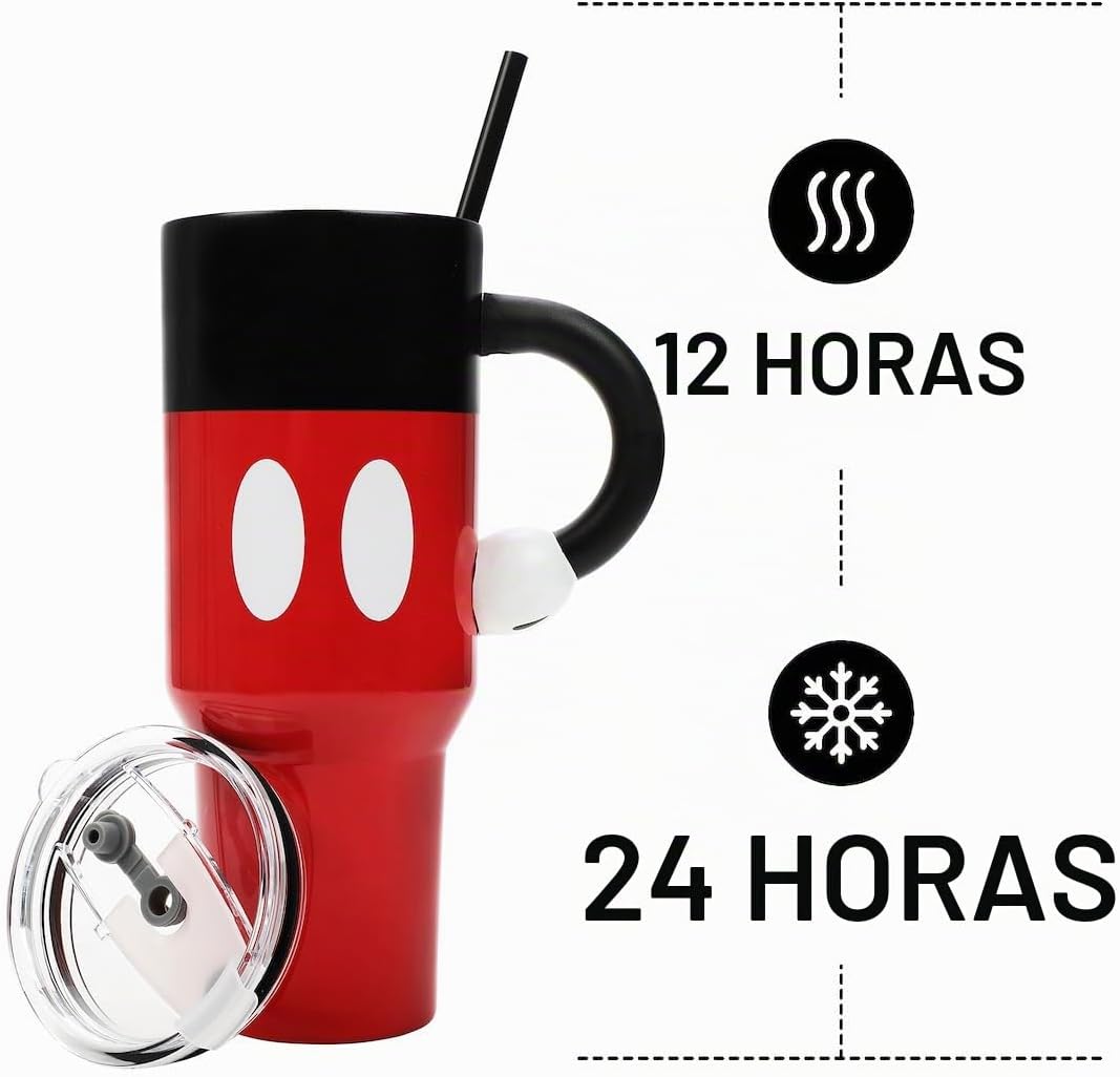 Disney Mickey Mouse - Vaso de acero inoxidable de 40 onzas con mang...