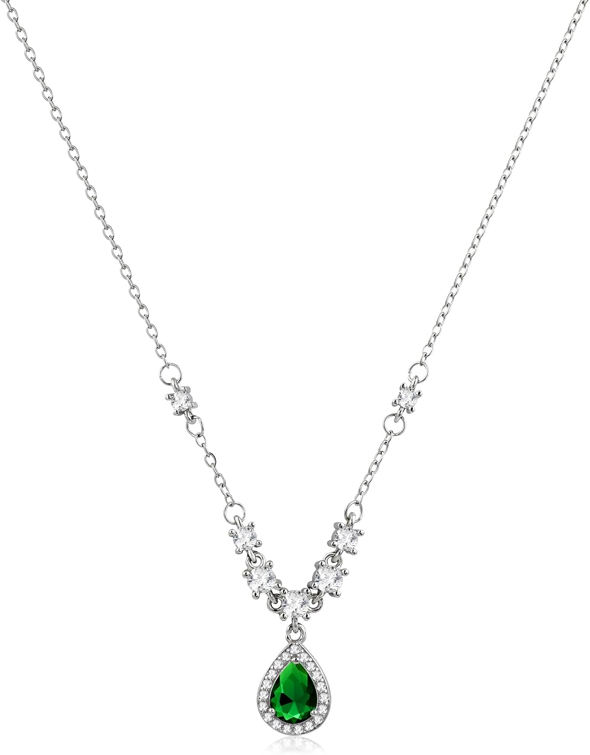Watforsh Colgante de lágrima de plata con piedra natal de cristal a...