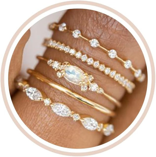 Honsny Anillos de oro apilables para mujer, juego delicado, anillos...
