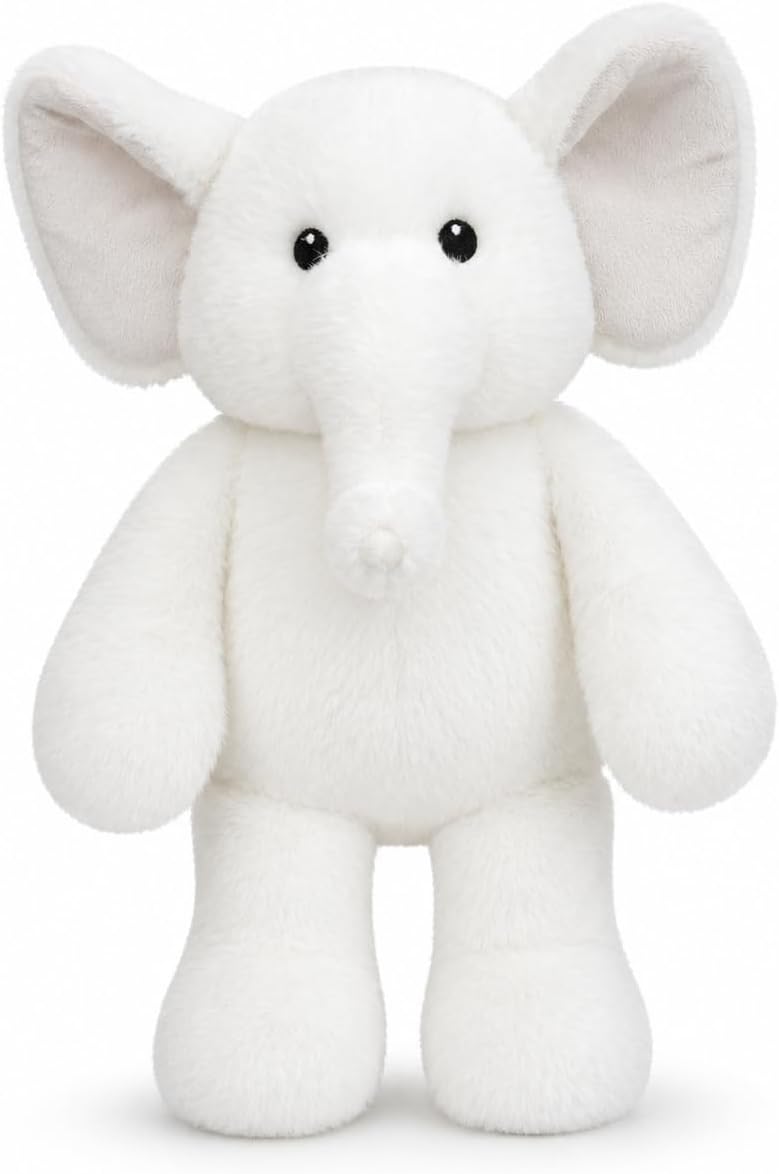 WEIGEDU Juguete de peluche de elefante blanco, 15,7 pulgadas | Orej...
