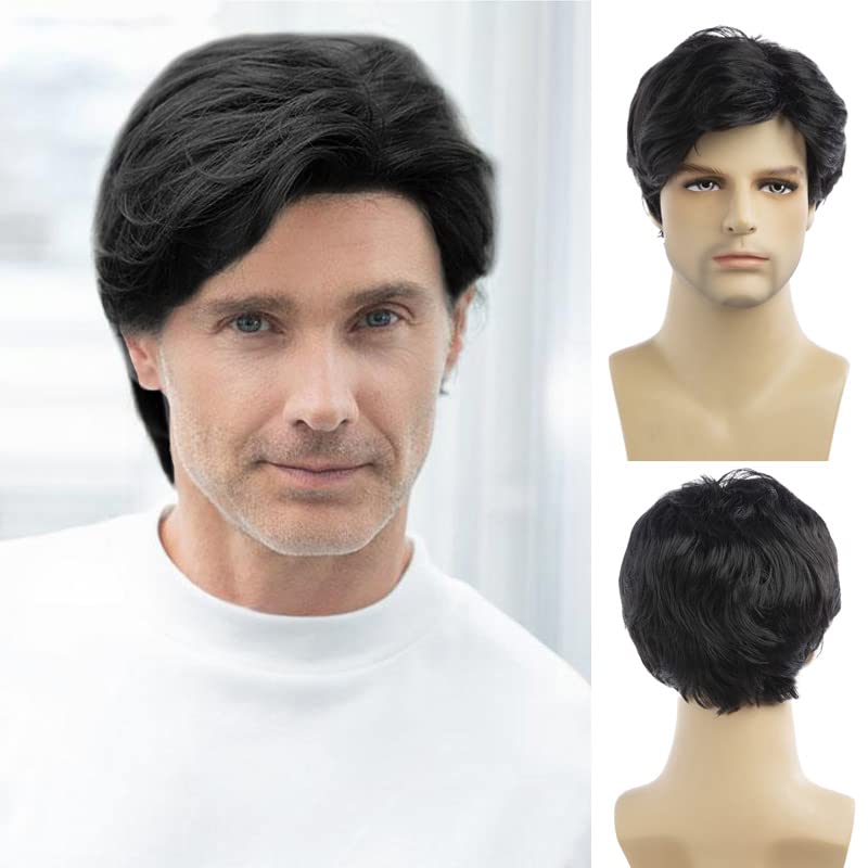 Baruisi Pelucas Cortas para Hombre, Color Negro, Sintética, Resiste...
