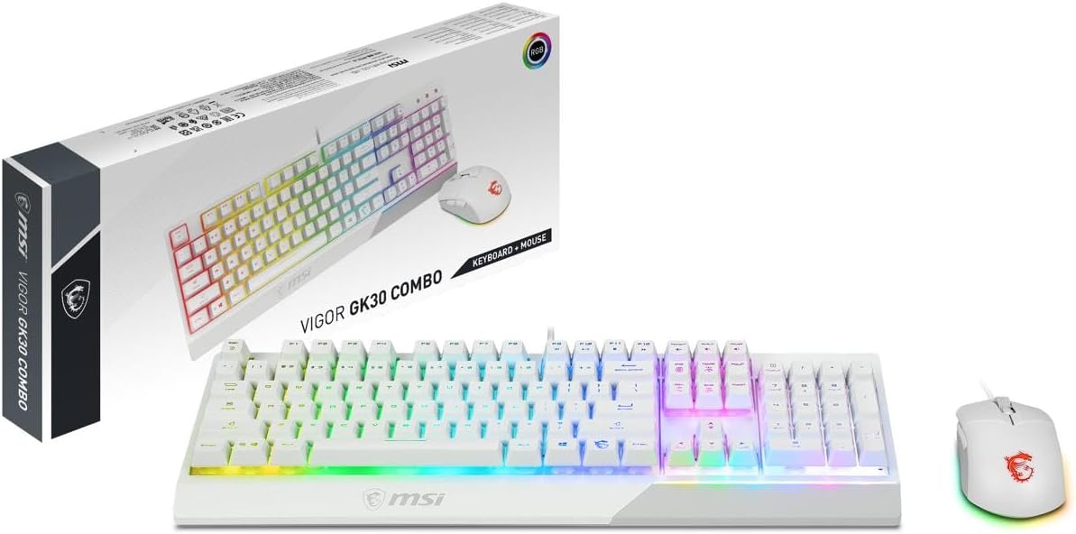 MSI Vigor GK30 Combo Blanco, Teclado para Juegos GK30 RGB de 6 Zona...