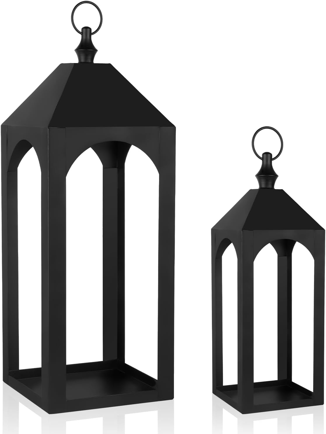 Faroles grandes de metal negro de 23 pulgadas y 17 pulgadas, decora...
