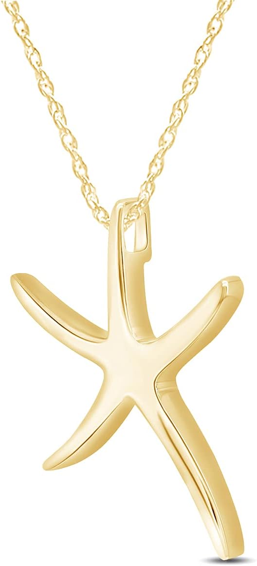 AFFY Collar con colgante de estrella de mar en oro de 14 quilates s...