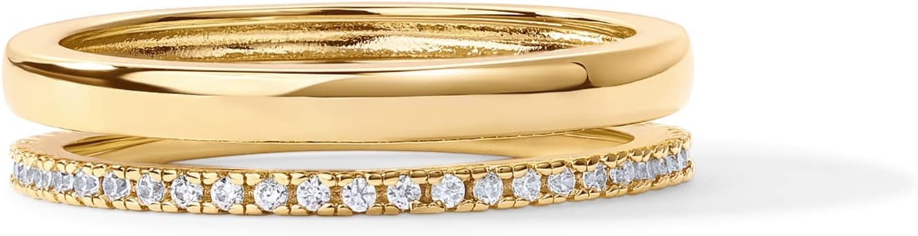 PAVOI Anillos de doble apilamiento de circonita cúbica chapados en...