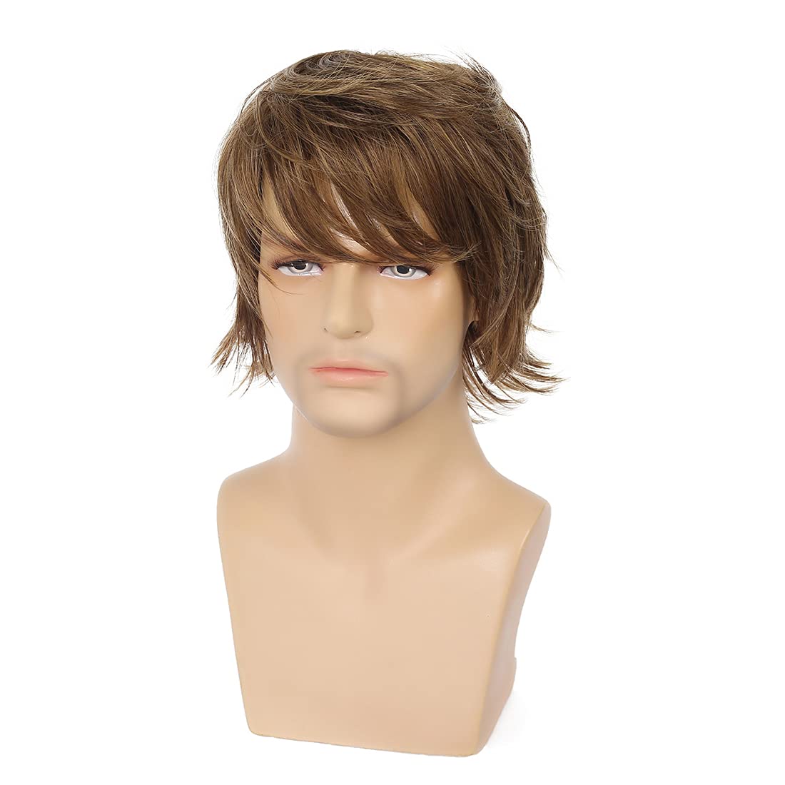 Wiwige Peluca sintética sintética para hombre, color marrón claro,...