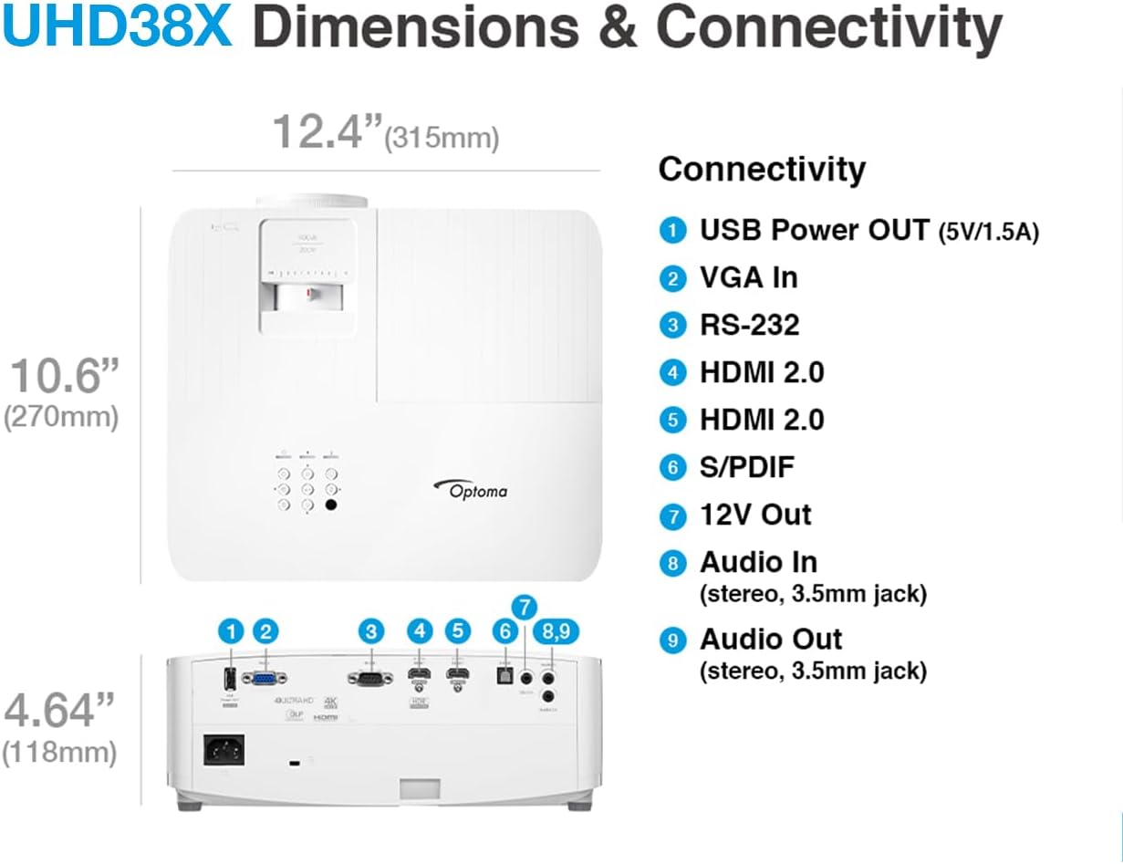 Optoma UHD38X 4K UHD Proyector con Alto Rango Dinámico - Blanco