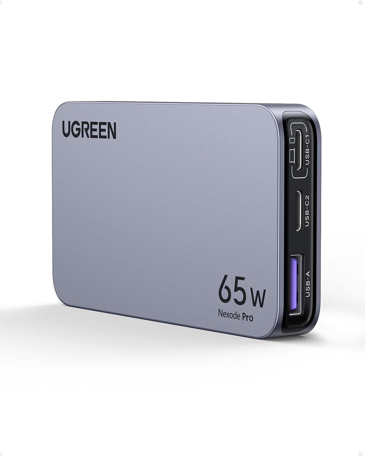 UGREEN Nexode Pro 65W GaN USB C Cargador de Pared Delgado de 3 Puer...