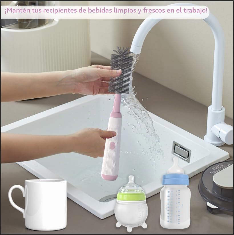 Limpiador eléctrico de cepillos para biberones con mango extendido...