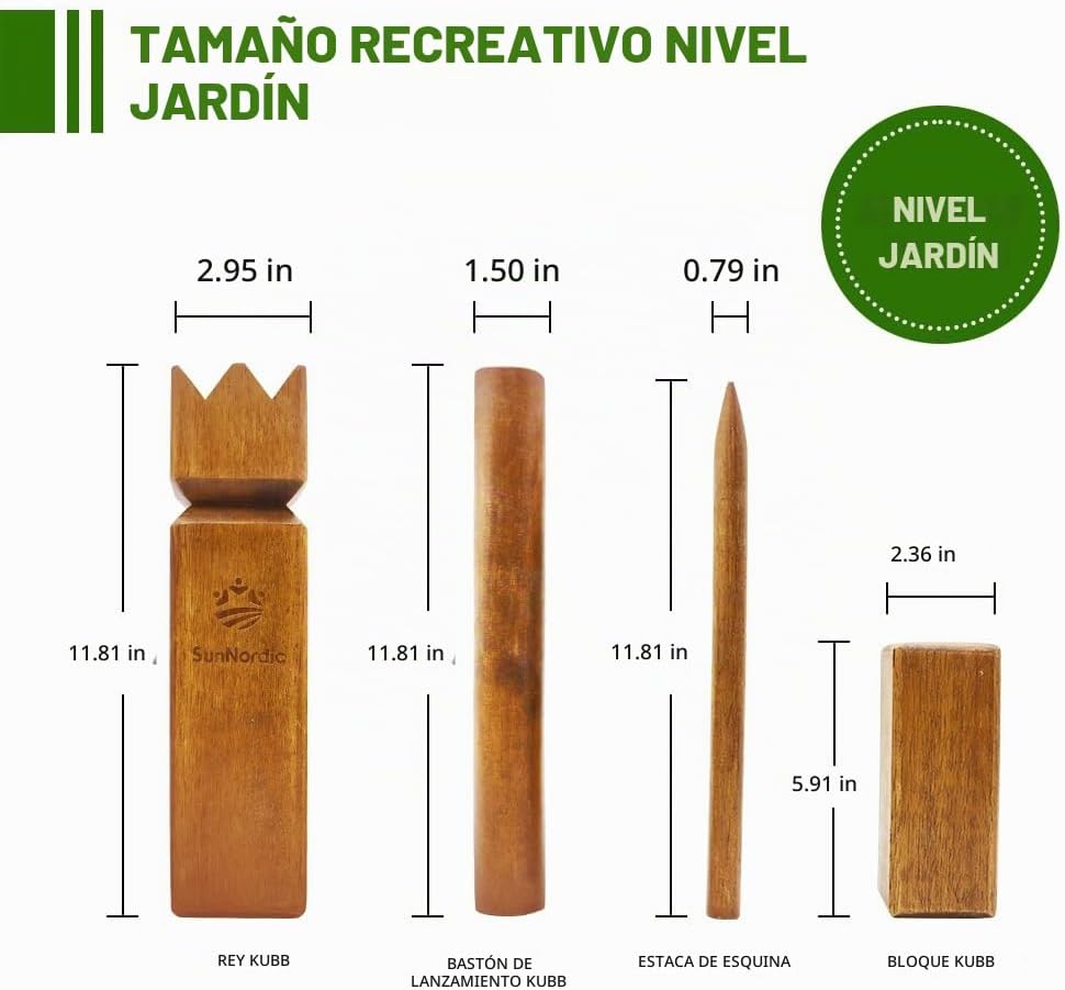 SunNordic Juego de jardín Kubb de madera de caucho con bolsa de tra...