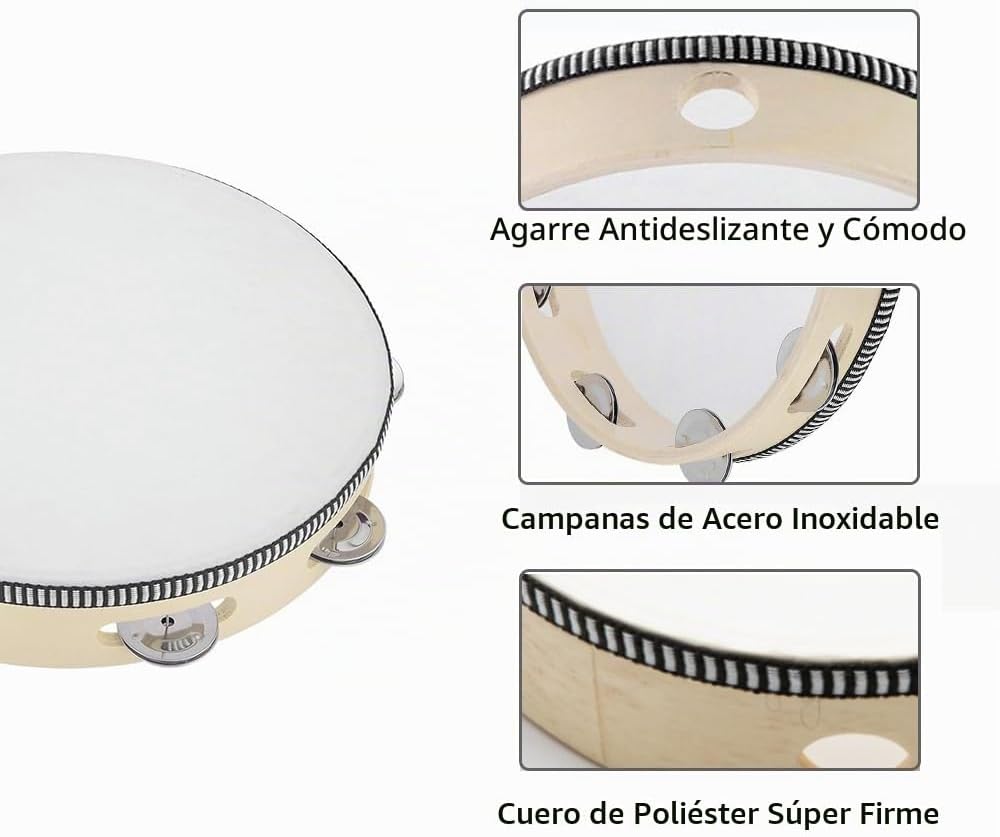 Panderetas de 8 pulgadas para adultos, tambor de mano de madera con...